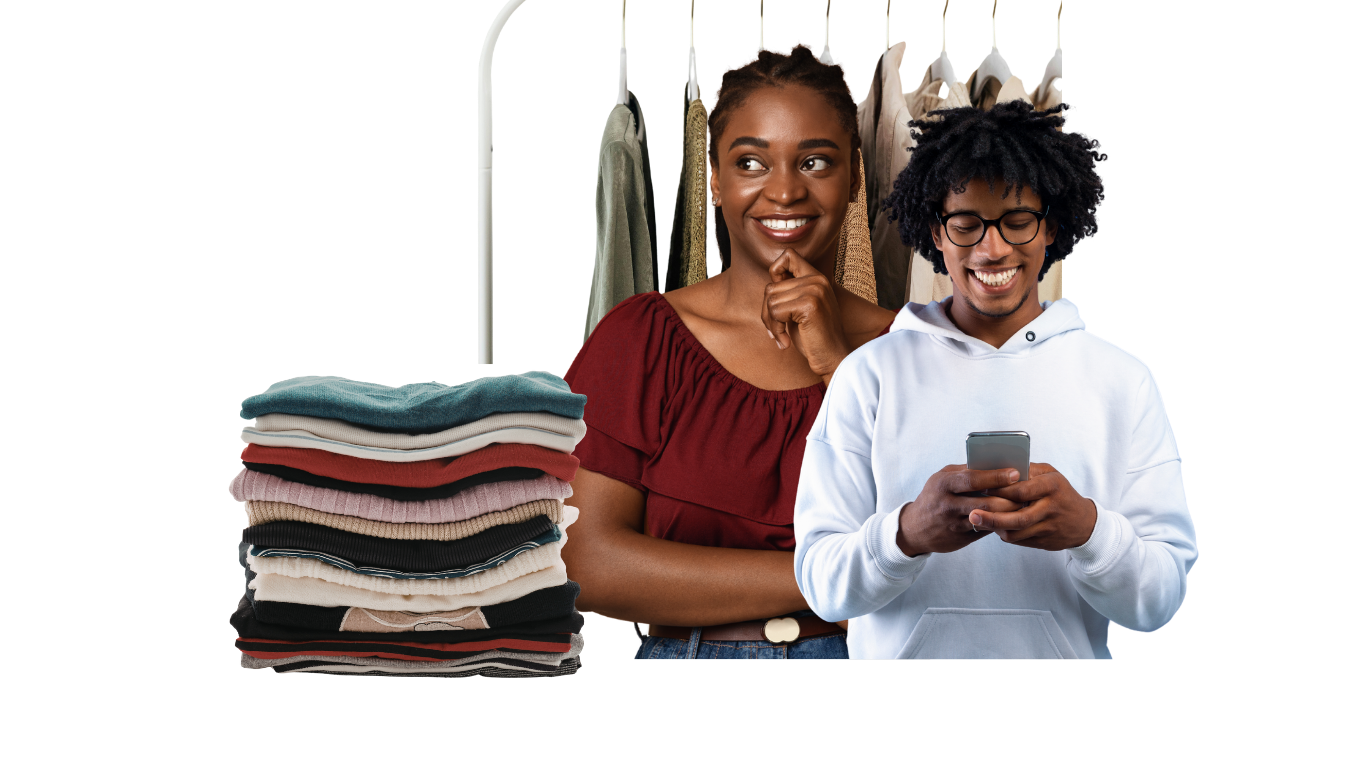 Happy customers with clean folded clothes
