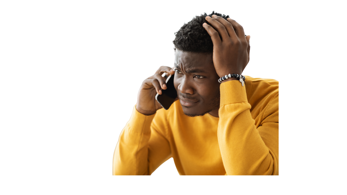 Man frustrated on phone chasing laundry guy